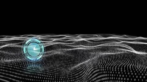 Animation of clock moving fast over binary coding Stock Footage 166225643