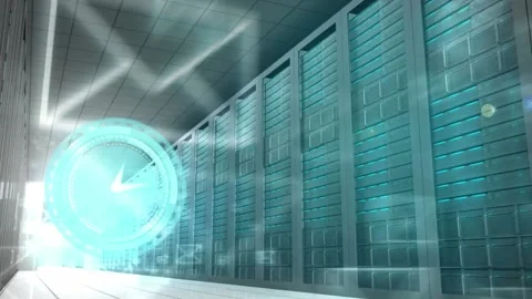 Animation of clock moving fast over mail envelopes and computer servers Stock Footage 166225645