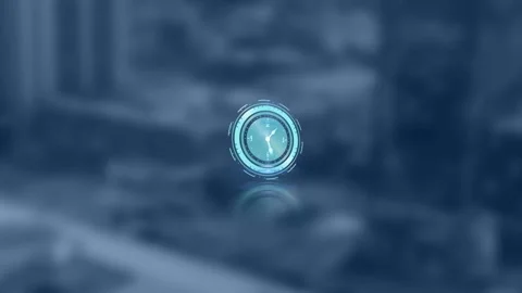 Animation of clock moving fast over out of focus cityscape Stock Footage 171619125