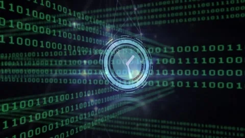 Animation of clock moving fast over binary coding Stock Footage 196891960