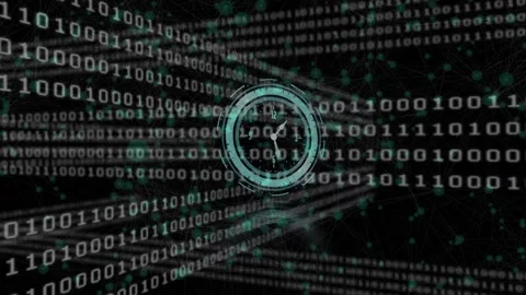 Animation of clock moving fast over binary coding Stock Footage 196891986