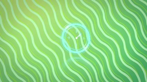 Animation of clock moving fast over green patterned background Stock Footage 239437341