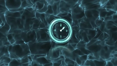 Animation of clock moving fast over blue patterned background Stock Footage 239437357