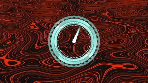 Animation of clock moving fast over red patterned background Stock Footage 239437374
