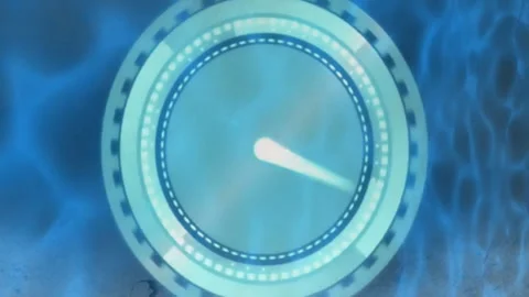 Animation of clock moving fast over blue pattern background Stock Footage 312718337