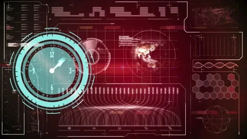 Animation of clock moving fast over data processing on screen Stock Footage 316667933