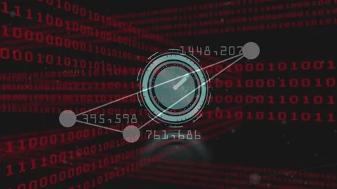 Animation of clock moving fast over binary coding Stock Footage 326629681