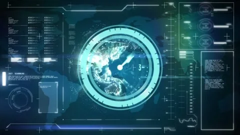 Animation of clock moving fast over globe and data processing on screen Stock Footage 326874070