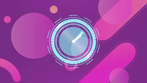 Animation of clock moving fast over abstract pink shapes on purple background Stock Footage 327644546