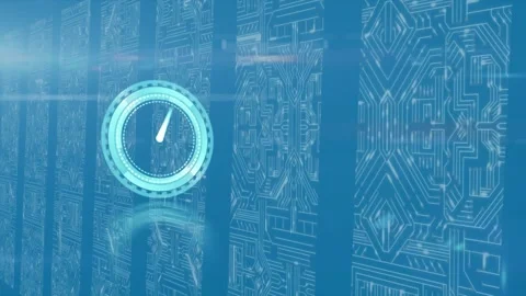 Animation of clock moving fast over computer servers Stock Footage 328096494