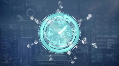 Animation of clock moving fast over globe and data processing on screen Stock Footage 328148868