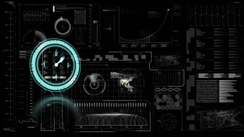 Animation of clock moving fast over data processing on screen Stock Footage 330290621