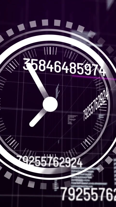 Animation of clock moving over changing numbers on black background Stock Footage 342641578