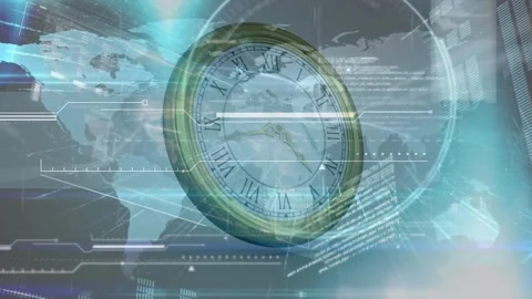 Animation of clock moving over data proc... | Stock Video | Pond5