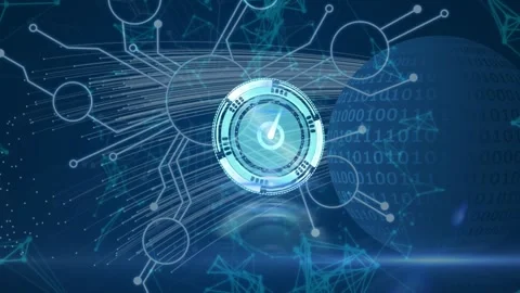 Animation of clock moving over globe, connections and binary code on blue Stock Footage 330341582