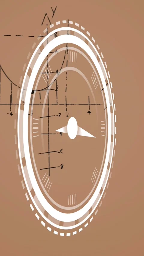 Animation of clock moving over math formulas over beige background Stock Footage 342607759