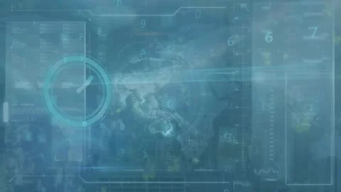 Animation of clock moving over network of people icons and data processing on Stock Footage 328470652
