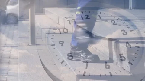 Animation of clock moving over people walking Video stock 330174872