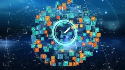 Animation of clock moving over rotating ... | Stock Video | Pond5