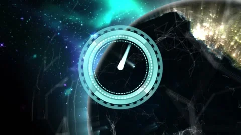 Animation of clock moving over rotating globe Stock Footage 329225080