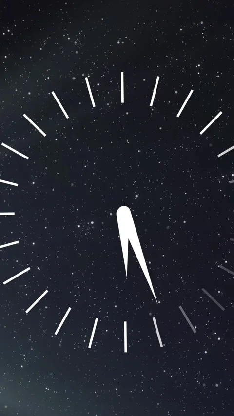 Animation of clock moving over stars and light on black background Stock Footage 342641572