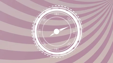 Animation of clock moving over violet and beige striped background Vídeos de archivo 330177833