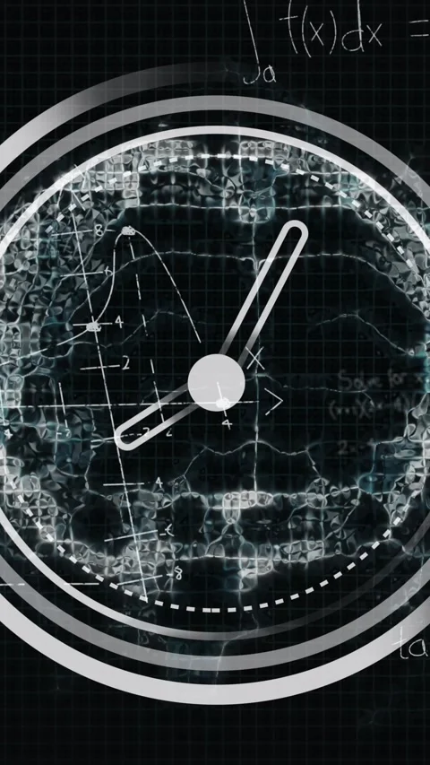 Animation of clock moving over waves on black background Stock Footage 342594042