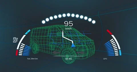 Animation of clock over 3d car model over grid on black background Stock Footage 326875528