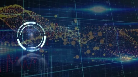 Animation of clock over computer generated molecules and grid Stock Footage 328412683