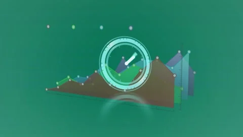 Animation of clock over graph on green background Stock Footage 327783931