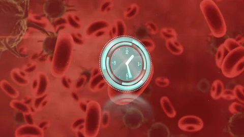 Animation of clock over moving cells ove... | Stock Video | Pond5