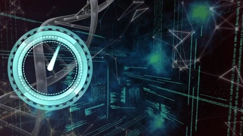 Animation of clock over network of connectios and data processing Stock Footage 330287520