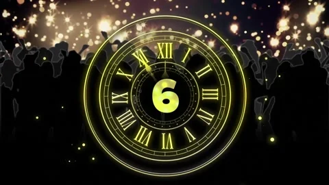 Animation of clock showing midnight and fireworks exploding on black background 库存影片 257074406