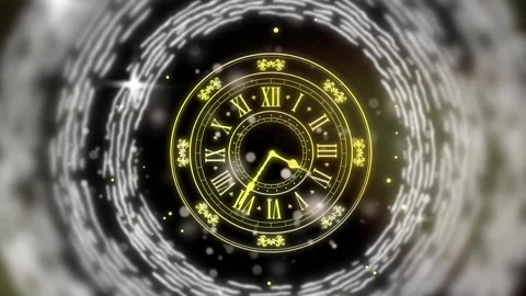 Animation of clock showing midnight and fireworks exploding on black background Stock Footage 257074440