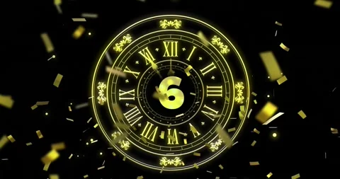 Animation of clock showing midnight and fireworks exploding on black background Stock Footage 257074450