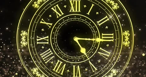 Animation of clock showing midnight and fireworks exploding on black background Stock Footage 257074453