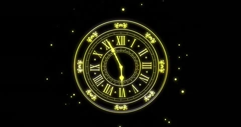 Animation of clock showing midnight and fireworks exploding on black background 库存影片 257074572