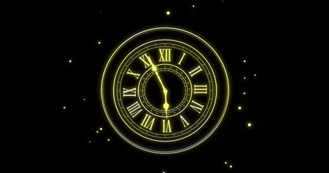 Animation of clock showing midnight and fireworks exploding on black background 库存影片 257074648