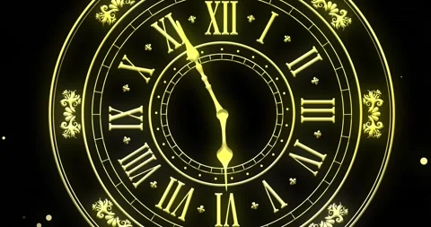 Animation of clock showing midnight and fireworks exploding on black background Stock Footage 257074682