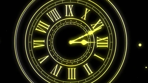 Animation of clock showing midnight and fireworks exploding on black background 库存影片 312504941
