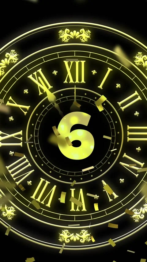 Animation of clock showing midnight and fireworks exploding on black background Vídeos de archivo 343713375