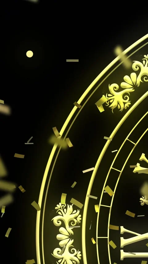 Animation of clock showing midnight, confetti and fireworks exploding on black 스톡 동영상 343713452