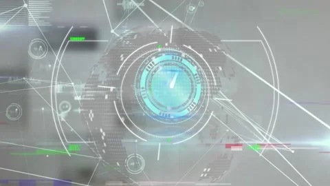 Animation of clock ticking and data processing over screen Stock Footage 239485320