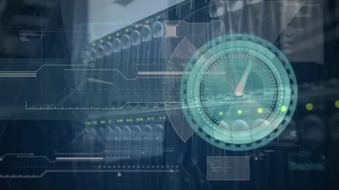 Animation of clock ticking and data processing over computer servers Stock Footage 328232243