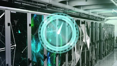 Animation of clock ticking and digital data processing over computer servers Stock Footage 308903435