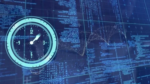 Animation of clock ticking and dna strand over data processing on grid Stock Footage 327127341