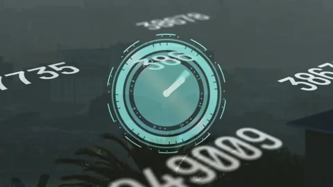 Animation of clock ticking and numbers over cityscape Stock Footage 237583188