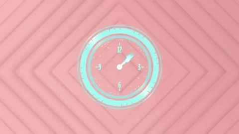 Animation of clock ticking over pink patterned background Stock Footage 246588548