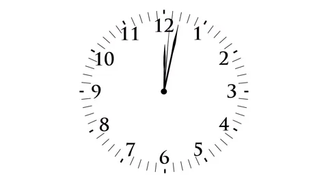 Animation, clock time without seconds, white background, 4K Stock Footage 40426840