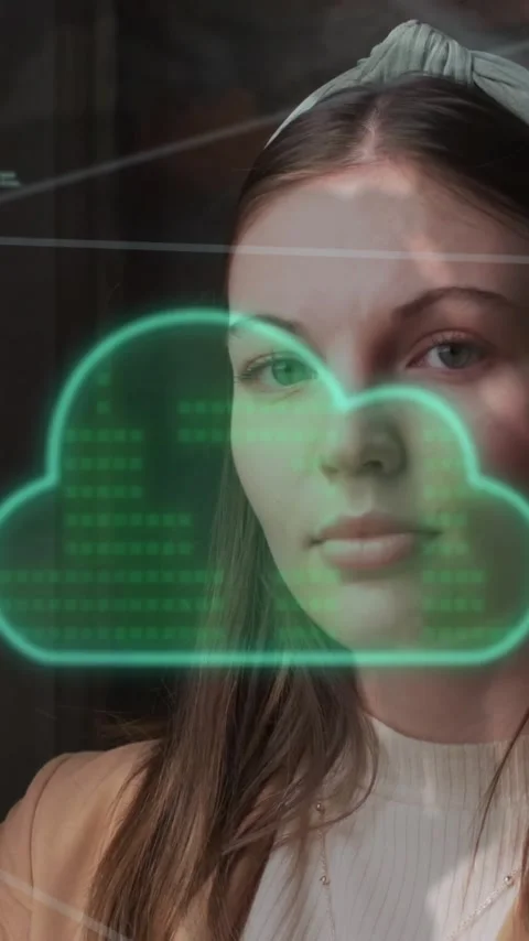 Animation of cloud and data processing over caucasian businesswoman in office Stock Footage 319262880